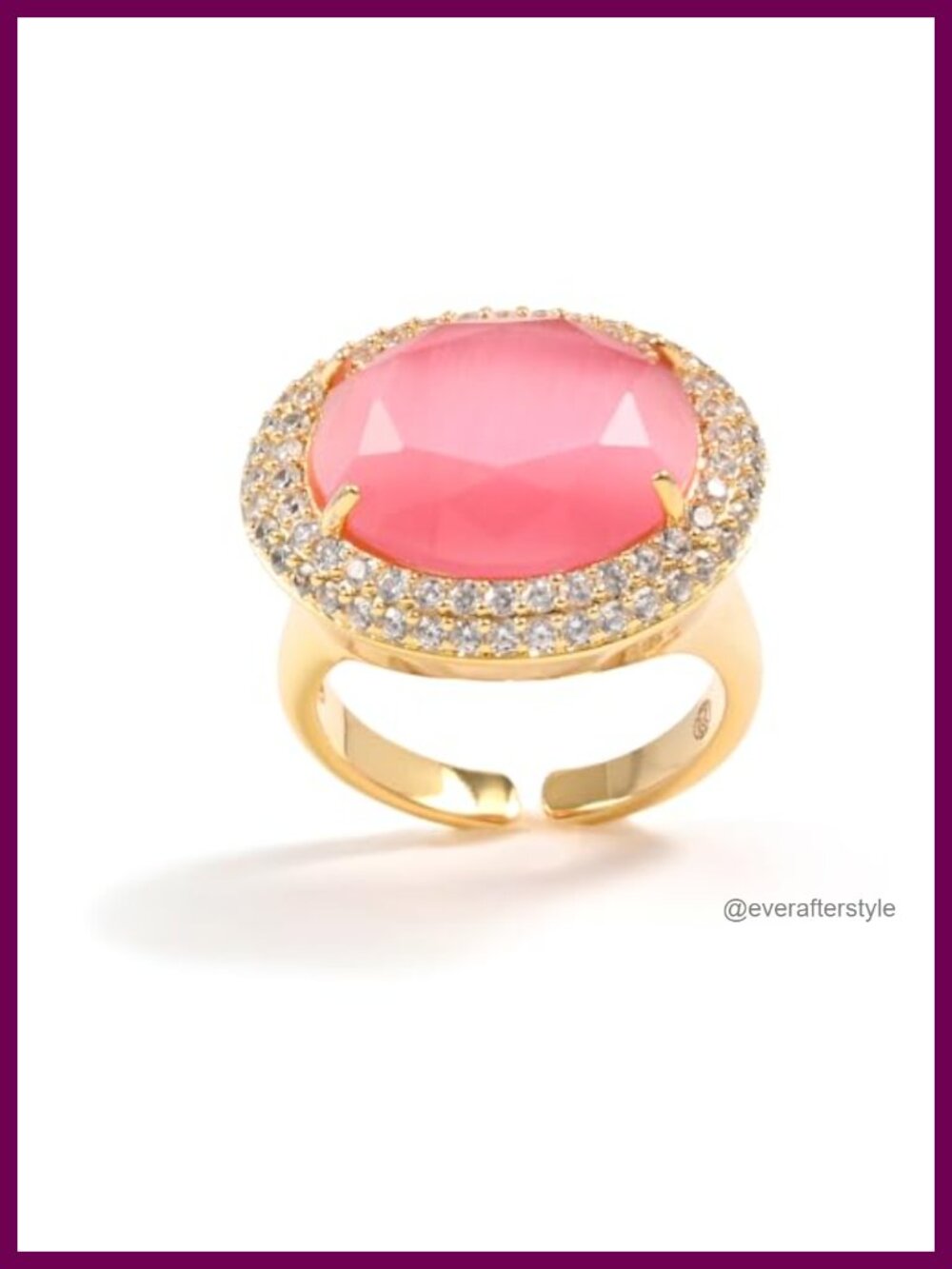 14K Gold Plated Cat Eye Statement Ring with Cubic Zirconia Halo Cocktail